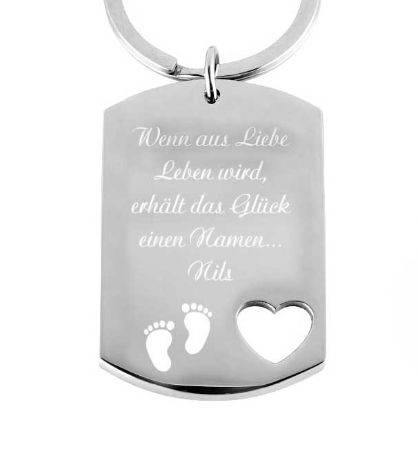 Edelstahl Schlüsselanhänger mit Gravur Dog Tag Herz  - Onlineshop Trendgravur