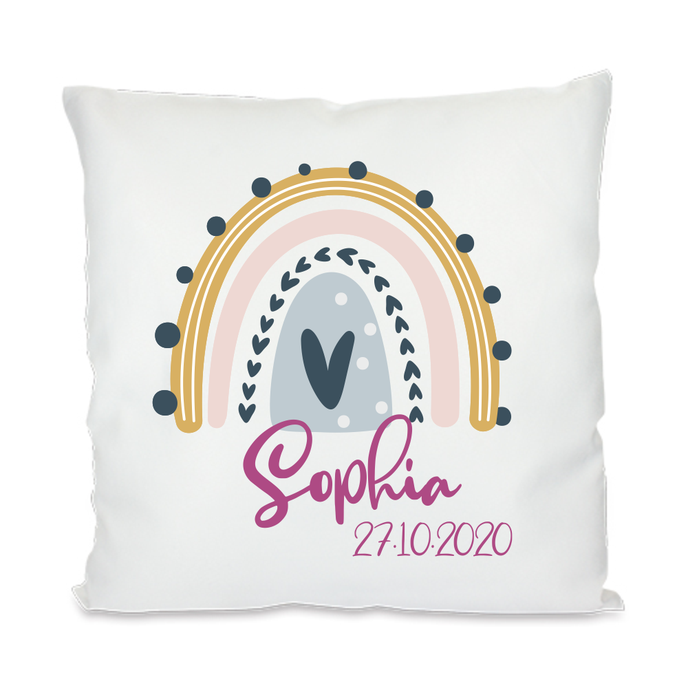 Namenskissen zur Geburt Regenbogen Mädchen  - Onlineshop Trendgravur