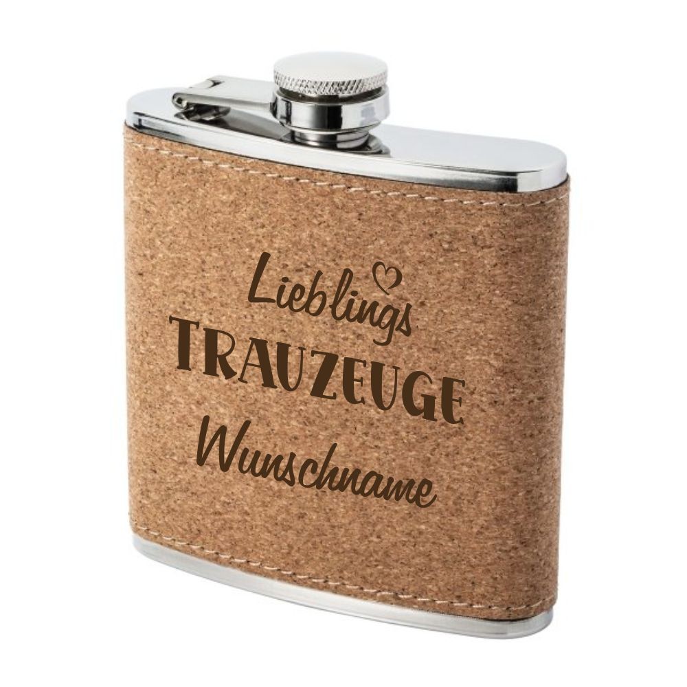 Trendgravur Flachmann Kork mit Gravur Lieblings-Trauzeuge und Wunschnamen