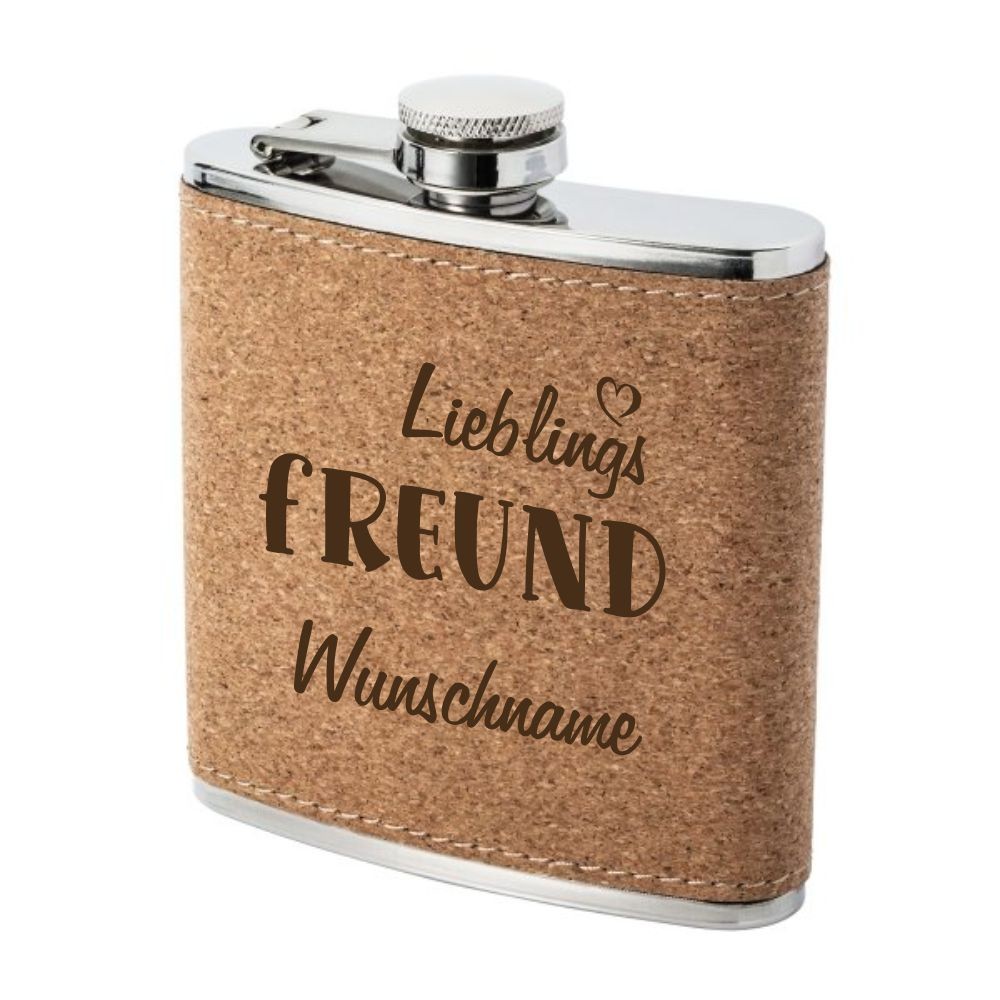 Trendgravur Flachmann Kork mit Gravur Lieblings-Freund und Wunschnamen