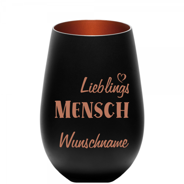 Windlicht Lieblingsmensch schwarz-bronze mit Wunschname