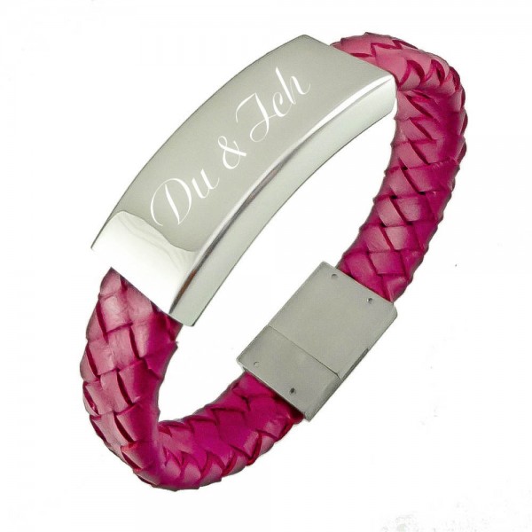 Trendgravur Lederarmband mit Gravur pink