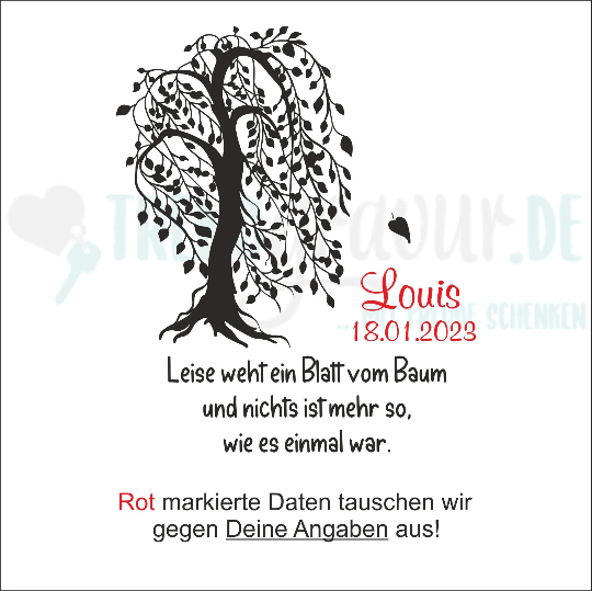 personalisiertes Trauerlicht Erinnerungslicht Leise weht ein Blatt vom