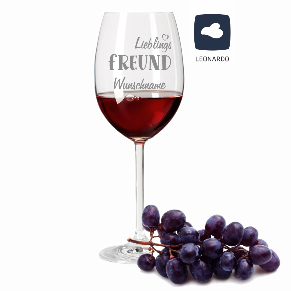 Rotweinglas von Leonardo Lieblings Freund mit Wunschnamen  - Onlineshop Trendgravur