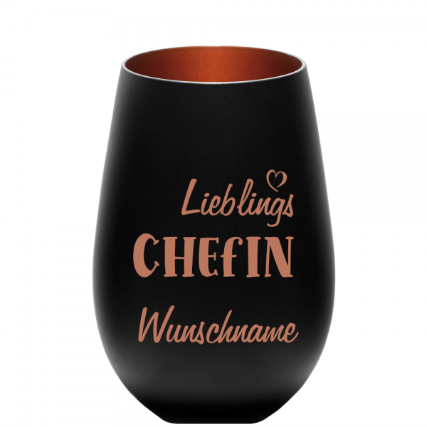 Windlicht Lieblings-Chefin mit Namen schwarz-bronze