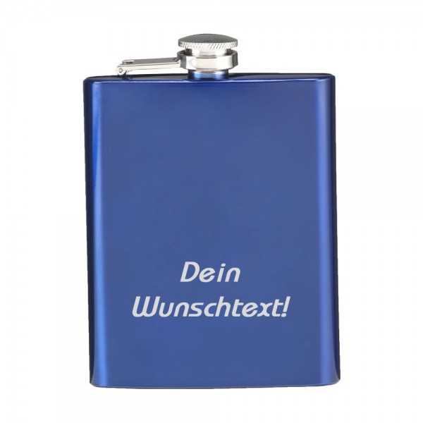 Flachmann mit Wunschgravur blau