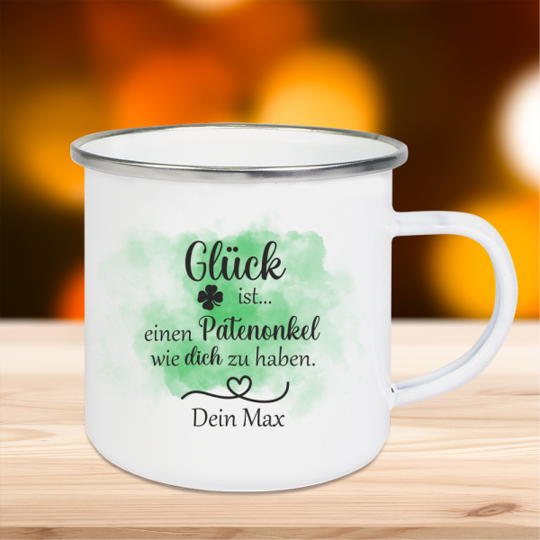 Emaille Tasse Glück ist... einen Patenonkel wie dich zu haben mit Wunschnamen