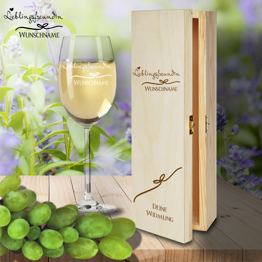 Geschenk Box und Weißweinglas von Leonardo Lieblingsfreundin mit...  - Onlineshop Trendgravur