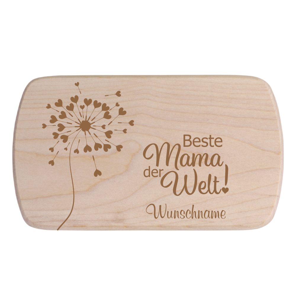Frühstücksbrettchen Beste Mama der Welt Pusteblume Wunschname  - Onlineshop Trendgravur