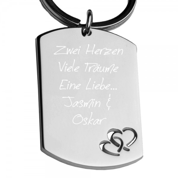 Edelstahl-Schlüsselanhänger mit Gravur Dog-Tag Herzen