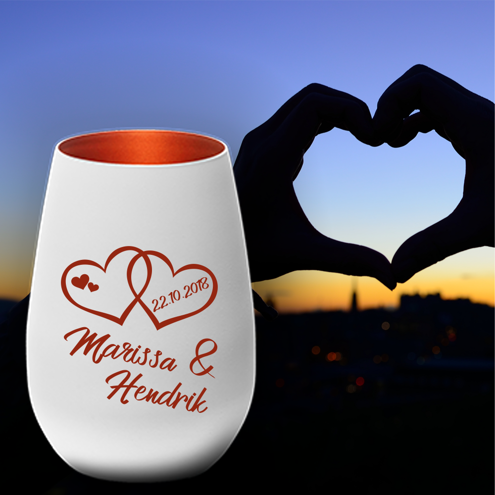 Windlicht zum Valentinstag, Jahrestag Doppelherz mit Deinen...  - Onlineshop Trendgravur
