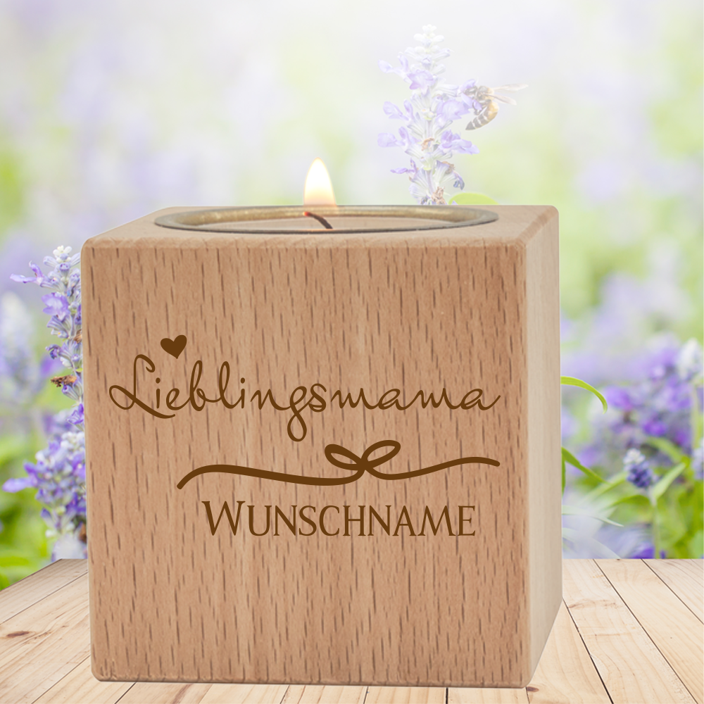 Teelichthalter Lieblingsmama mit Wunschnamen  - Onlineshop Trendgravur