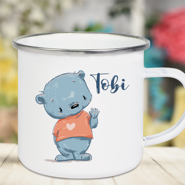 Emaille Tasse Kinder mit Deinem Namen -Teddy