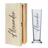 Bierstange / Bierglas mit Deinem Wunschnamen optional mit Geschenkbox aus Holz