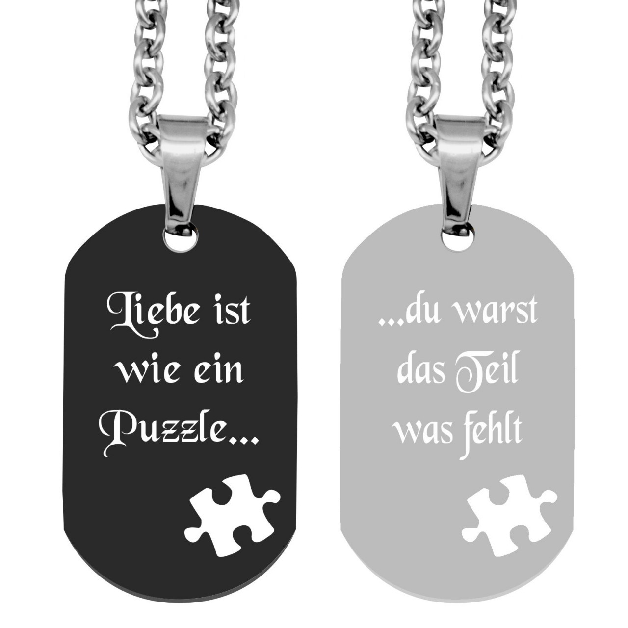 Partner Anhänger mit Gravur DogTag Puzzle schwarz silber  - Onlineshop Trendgravur