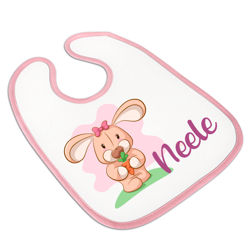 Baby Lätzchen mit Namen Hase mit Karotte  - Onlineshop Trendgravur