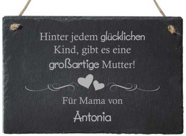 Dekoschild aus Schiefer mit Gravur - Mutter und Kind