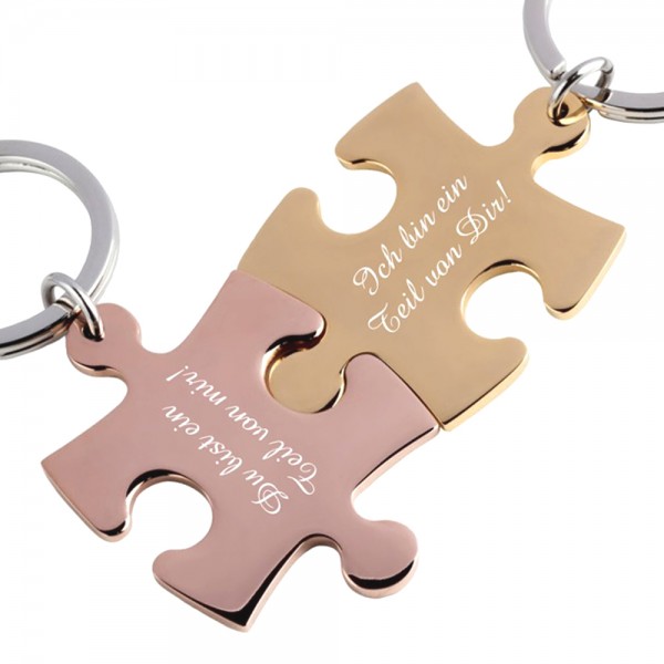 Trendgravur Partner-Schlüsselanhänger mit Gravur Puzzle rosegold gold