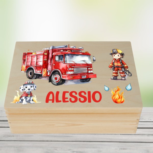 Erinnerungskiste personalisiert mit Feuerwehrmann und Wunschnamen