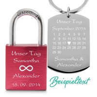 Partner-Set Liebesschloss rot + Schlüsselanhänger Kalender