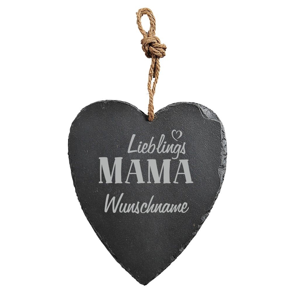 Schieferherz Lieblingsmama mit Wunschnamen  - Onlineshop Trendgravur