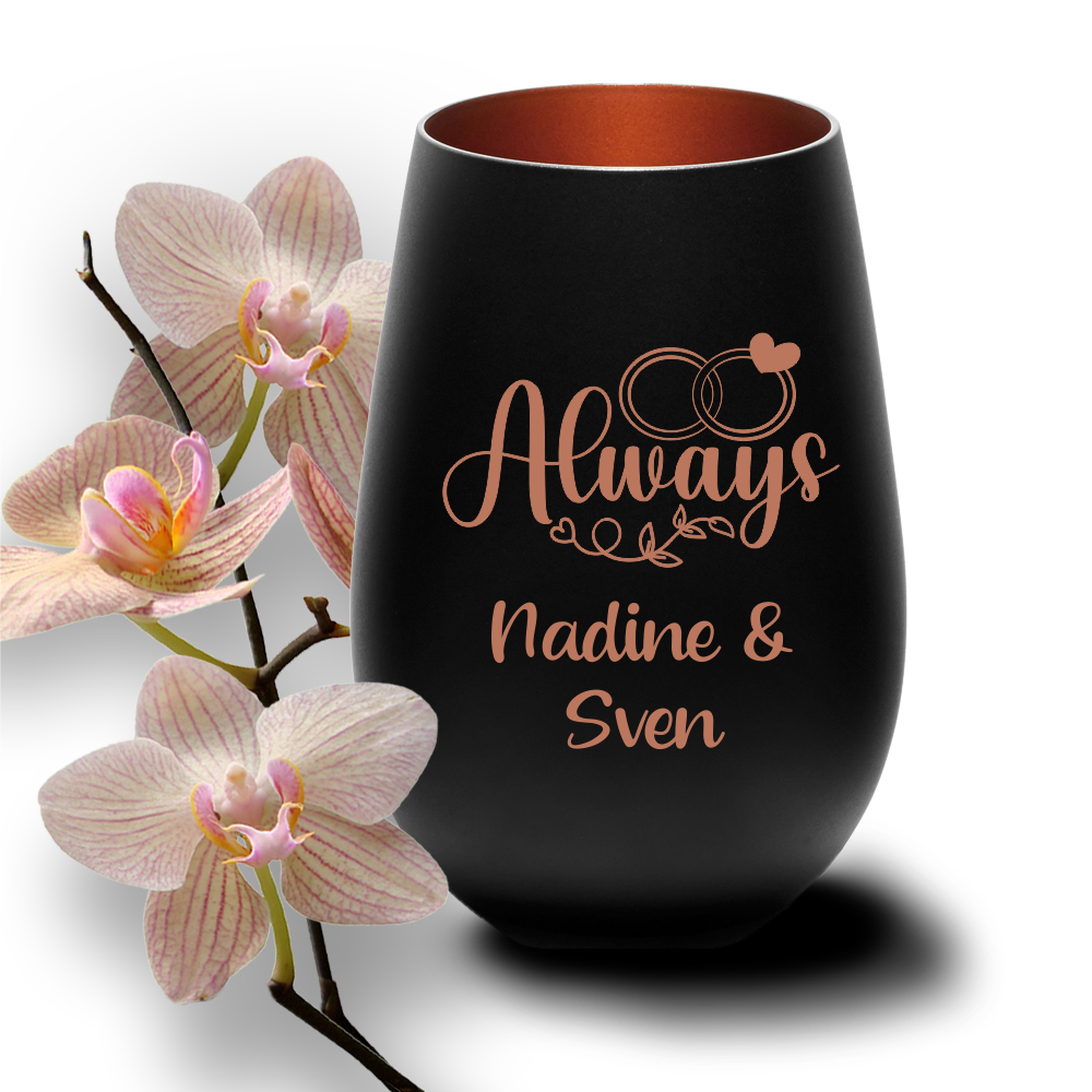 Windlicht mit Gravur schwarz bronze zur Hochzeit Always  - Onlineshop Trendgravur