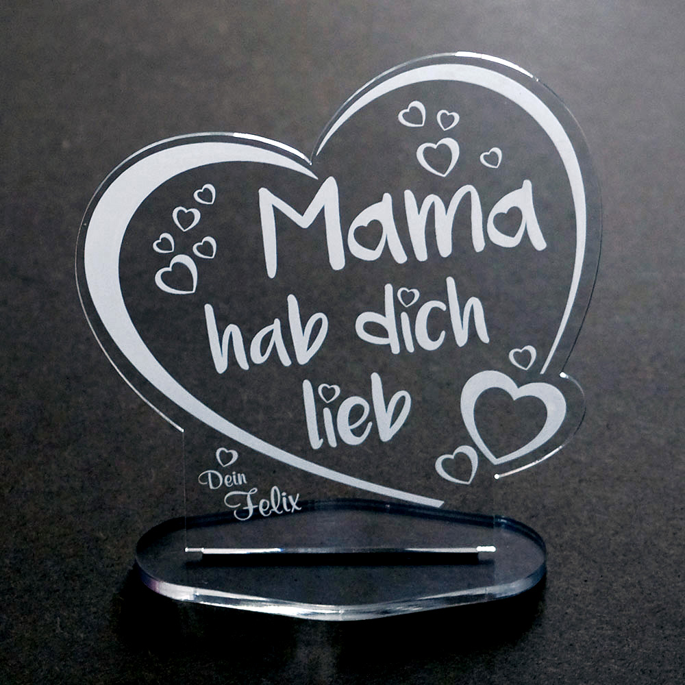 Acrylherz mit Laser-Motiv-Gravur • Beste Mama Oma Schatz der Welt • Valentinstag 