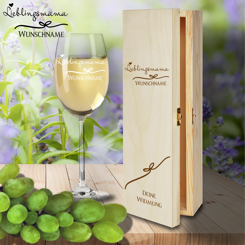 Geschenk Box und Weißweinglas von Leonardo Lieblingsmama mit...  - Onlineshop Trendgravur