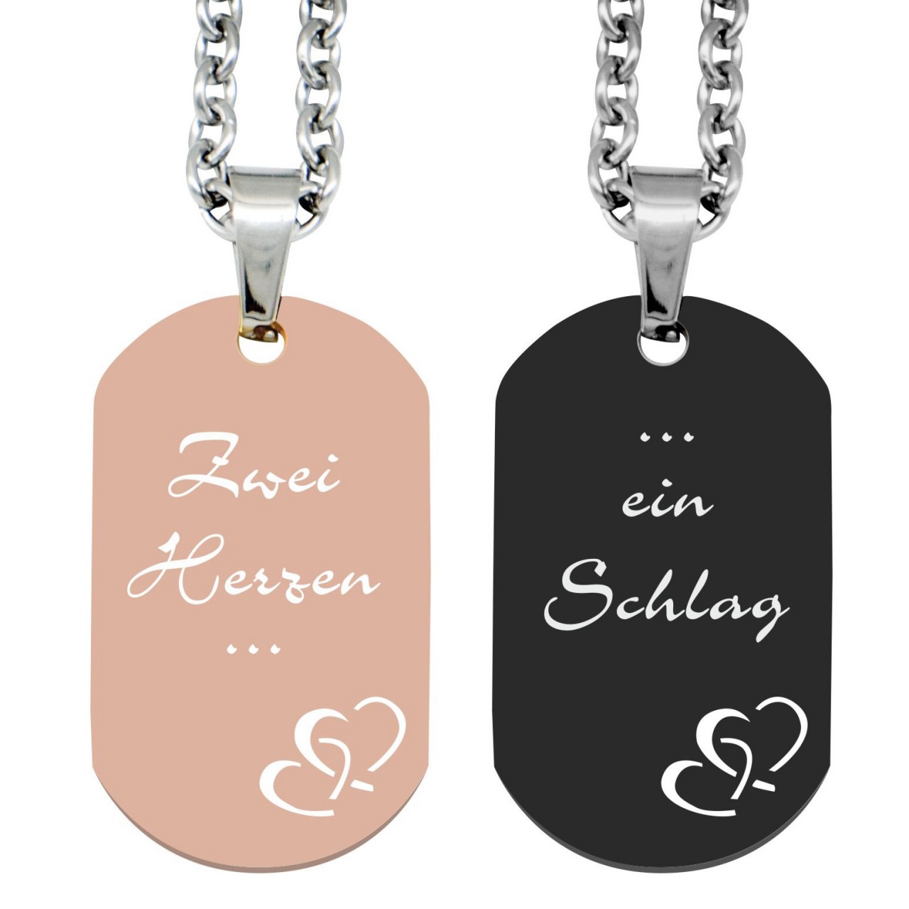 Partner Anhänger mit Gravur DogTag Herzen roségold schwarz  - Onlineshop Trendgravur