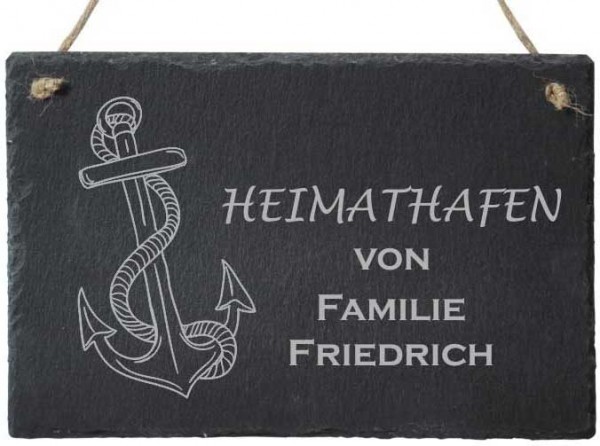 Türschild Schiefer mit Deinem Familiennamen Heimathafen