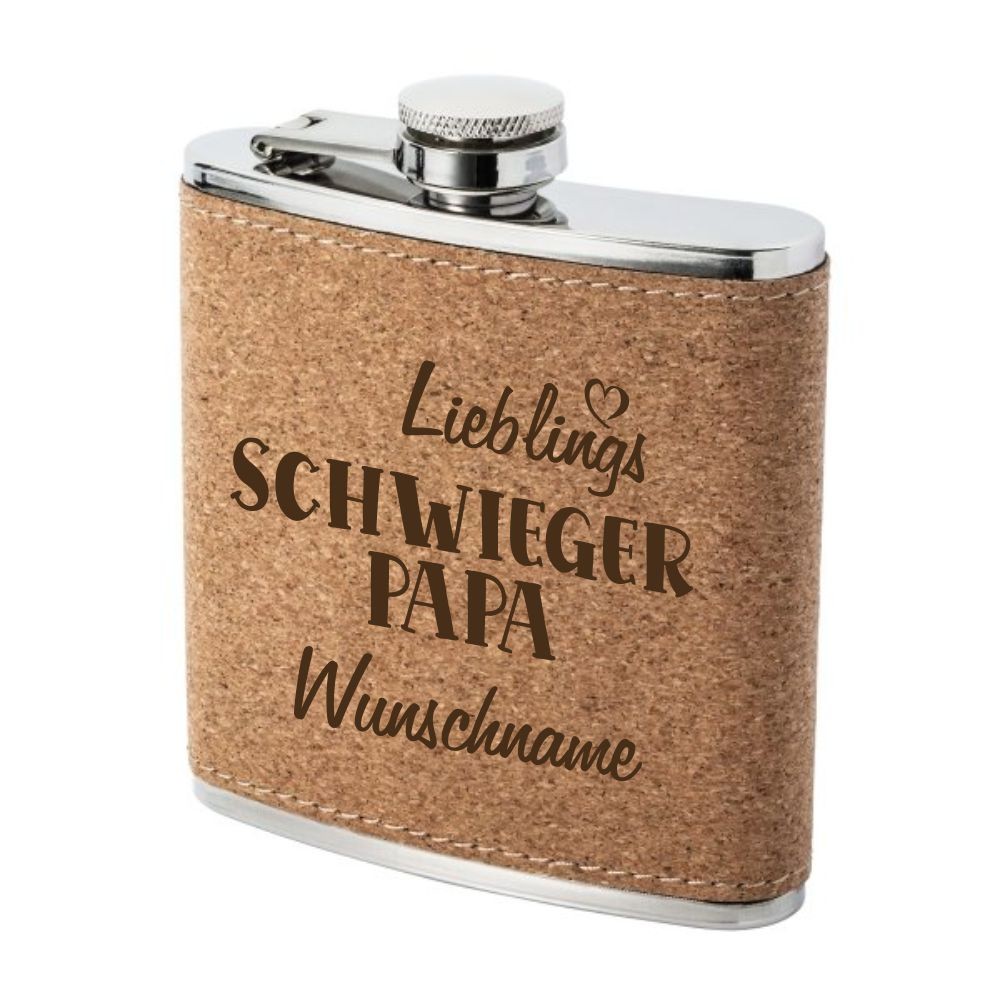 Trendgravur Flachmann Kork mit Gravur Lieblings-Schwiegerpapa und Wunschnamen
