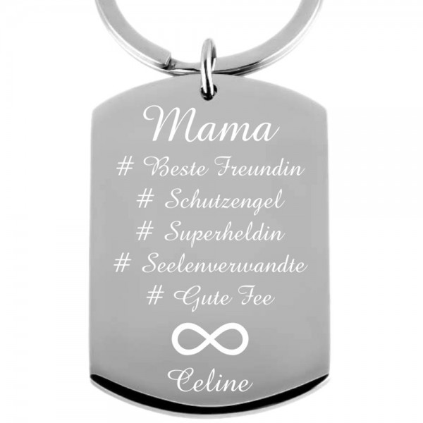 Edelstahl-Schlüsselanhänger mit Gravur Hashtag Mama