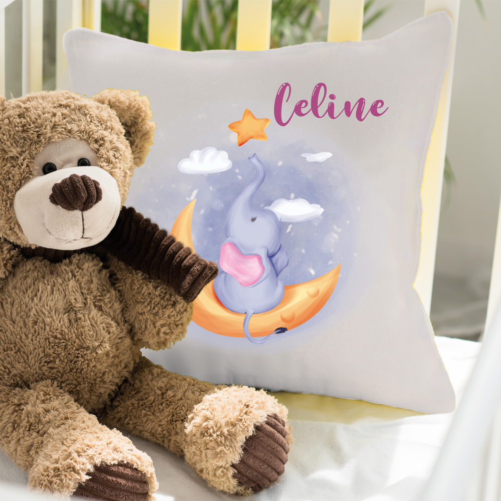 Namenskissen für Mädchen Elefant Mond Stern  - Onlineshop Trendgravur