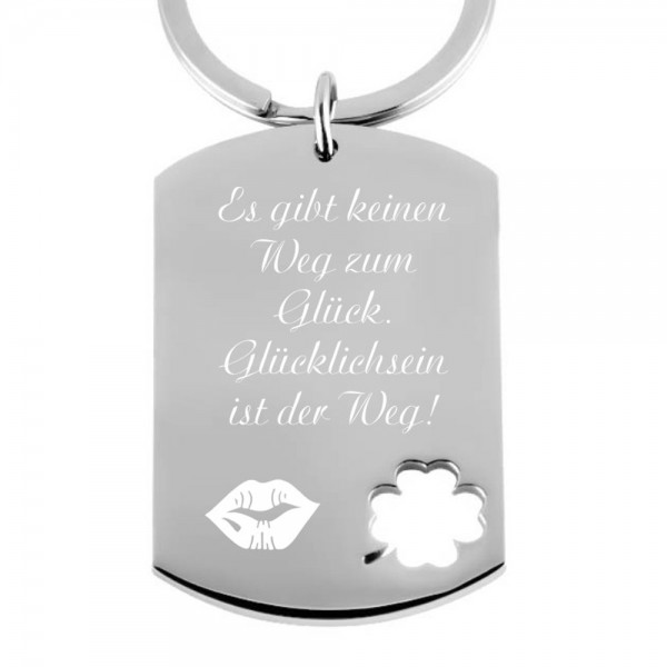 Edelstahl-Schlüsselanhänger mit Gravur Dog-Tag Kleeblatt