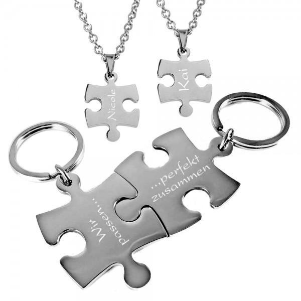 Trendgravur Partner-Set Puzzle Edelstahl 4tlg