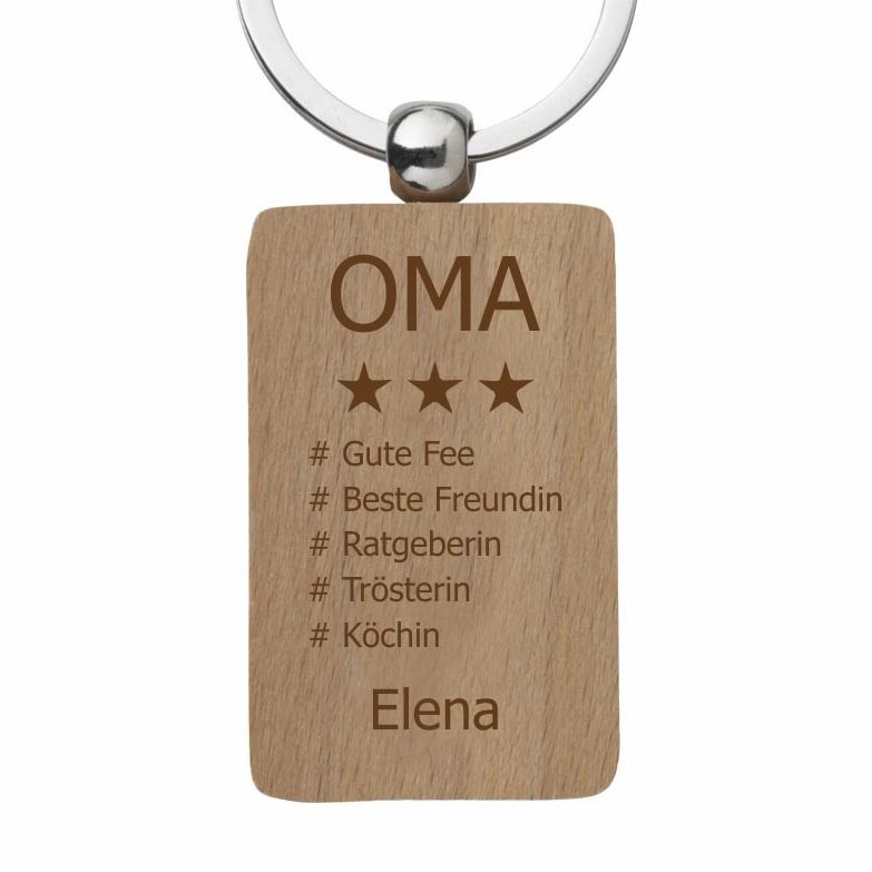 Holz Schlüsselanhänger mit Gravur Hashtag Oma  - Onlineshop Trendgravur