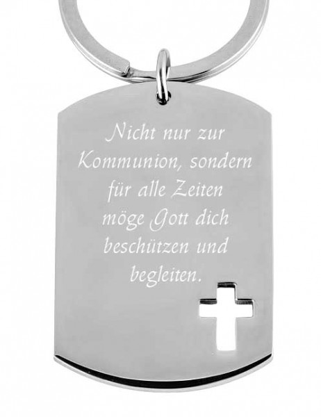 Edelstahl Schlüsselanhänger mit Gravur Dog-Tag Kreuz