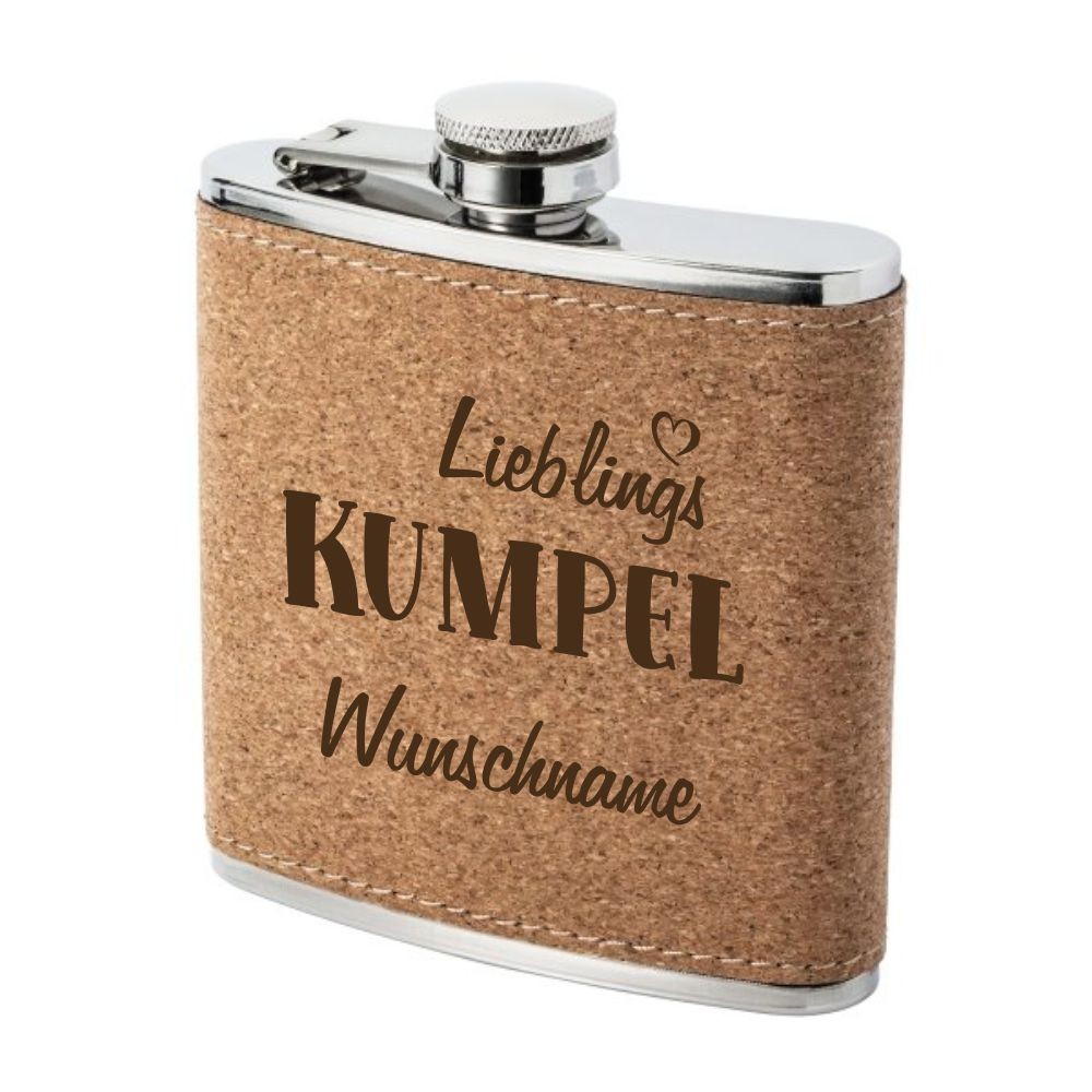 Trendgravur Flachmann Kork mit Gravur Lieblings-Kumpel und Wunschnamen