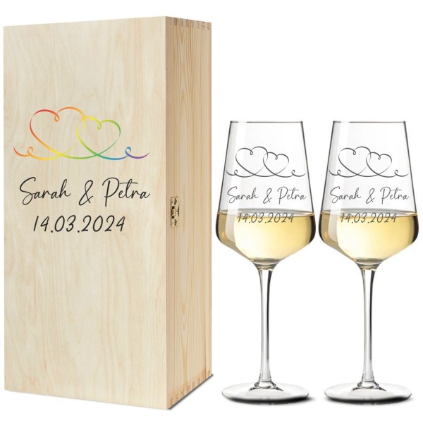 personalisierte Weingläser zur Hochzeit - Regenbogenfarben