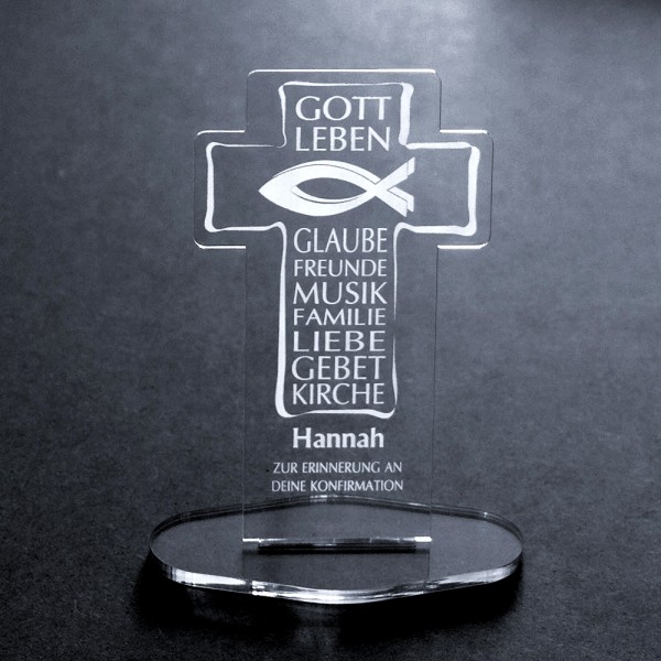 Acryl-Kreuz mit Deiner Namensgravur "Zur Konfirmation"