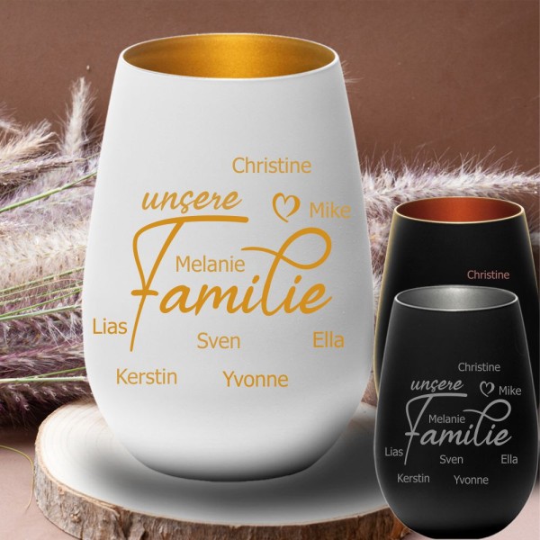 Windlicht mit Gravur "Unsere Familie"
