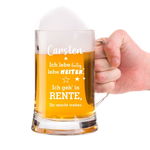 Bierkrug zur Rente mit Gravur - Geschenkidee zum Ruhestand