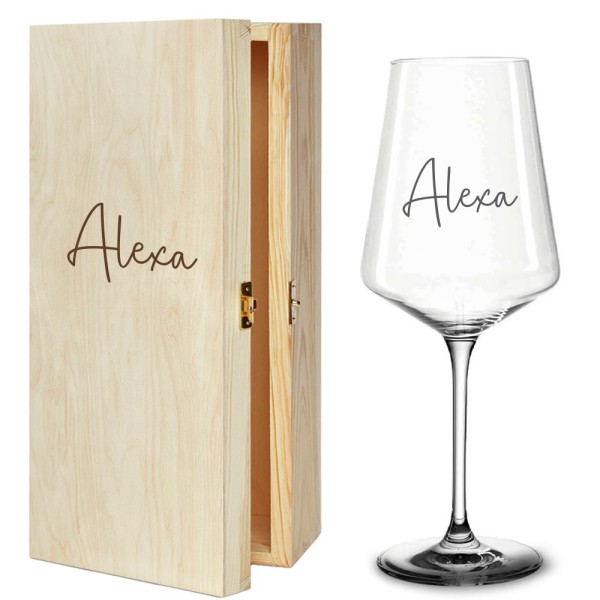 Weinglas mit Gravur optional mit Holzbox - horizontal