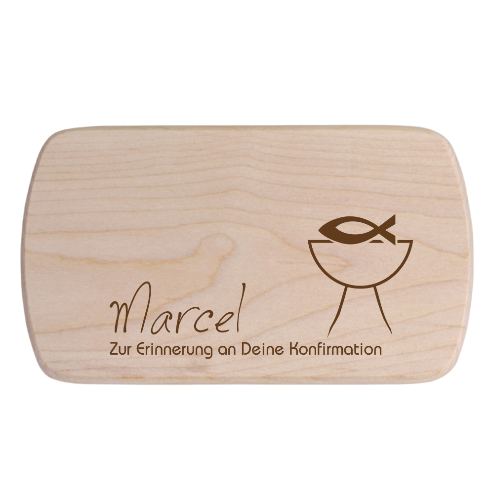 Frühstücksbrettchen mit Gravur Fisch zur Konfirmation  - Onlineshop Trendgravur