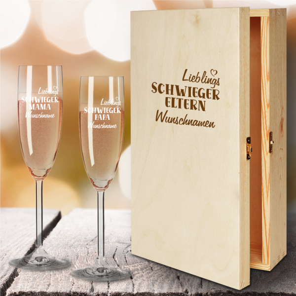 Geschenkbox Sektgläser von Leonardo mit Gravur Lieblings-Schwiegereltern